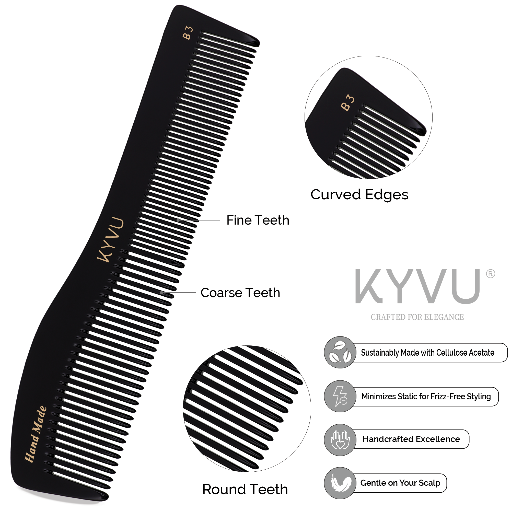 Handmade 20.3 cm Grooming & Styling Comb (B3)