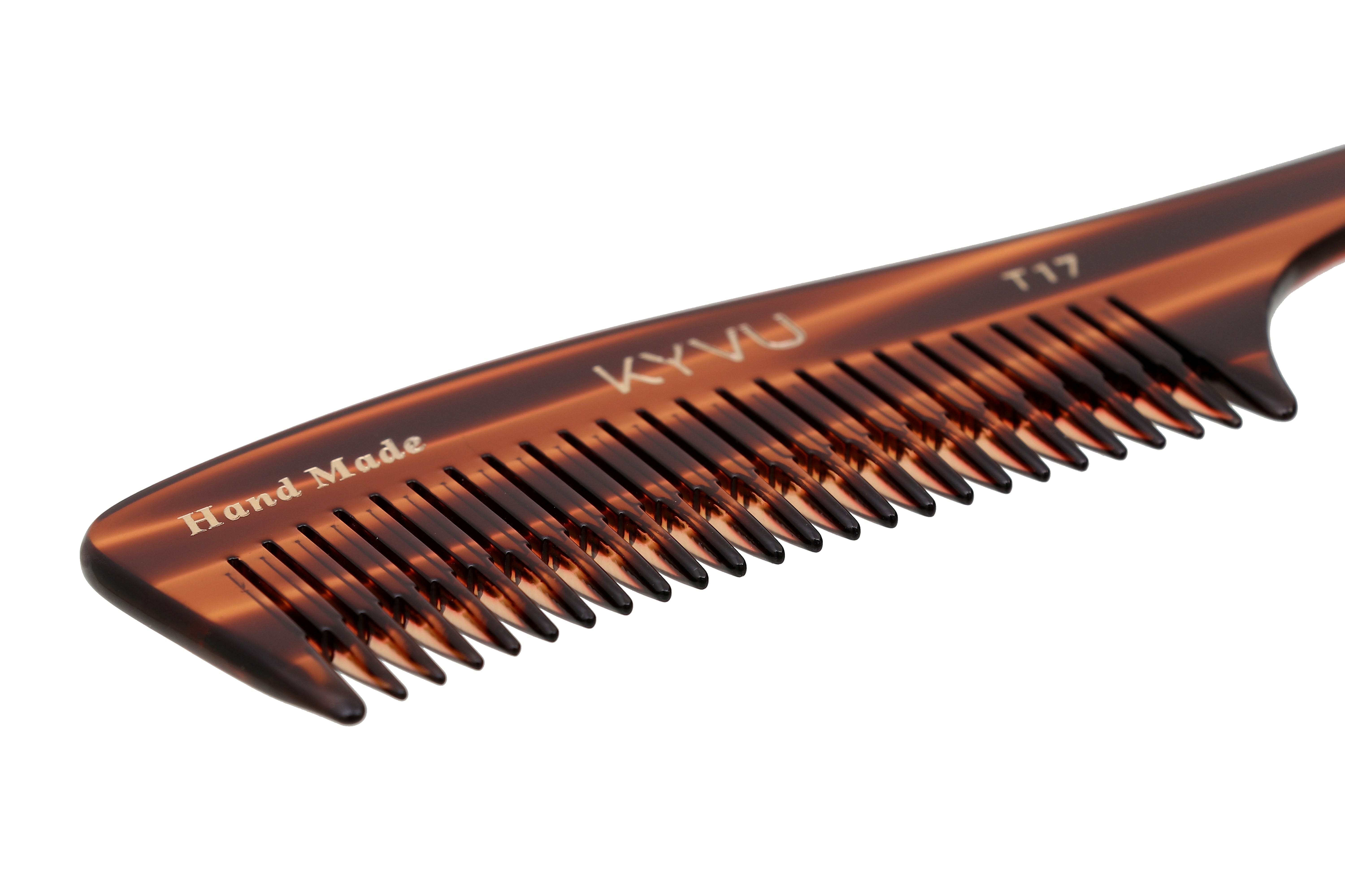 KYVU T17 handmade step-tapered wide-tooth comb tortoiseshell 19cm handle