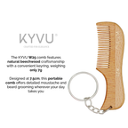 KYVU W25 beechwood moustache comb with keyring vertical 7.5cm 7g weight, ultra-light pocket-friendly design