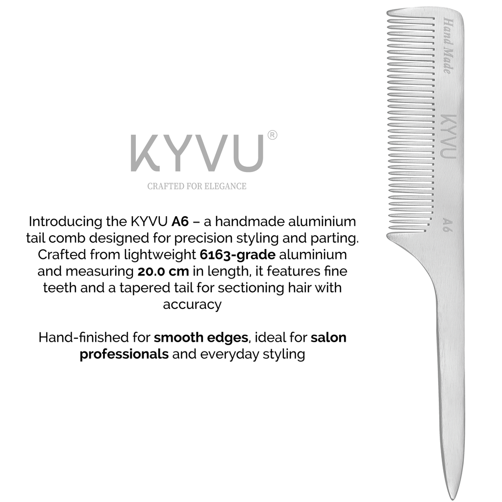 Extra-Large Aluminium Fine-Tooth Comb – Styling Comb with Handle (A6)