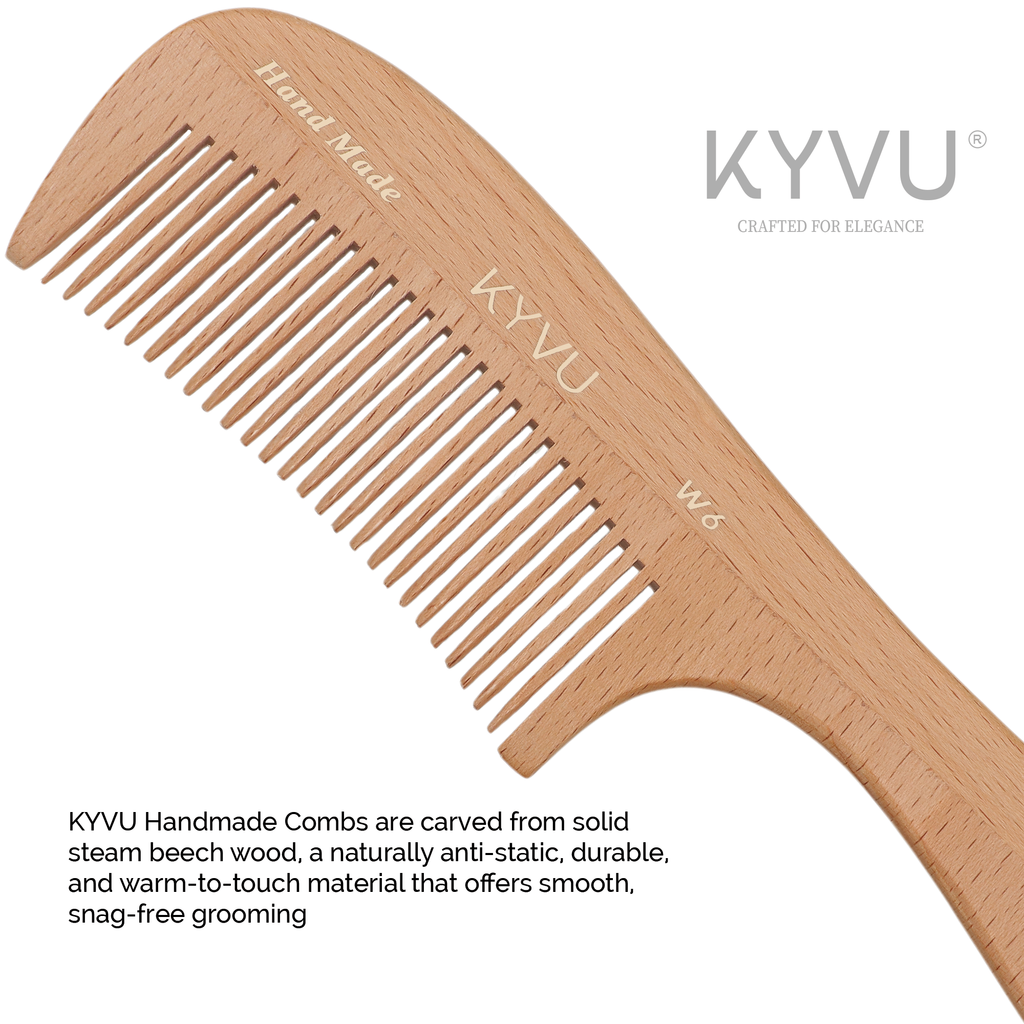 Extra-Large Wooden Fine-Tooth Comb – Styling Comb with Handle (W6)