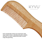 KYVU W24 beechwood moustache comb teeth closeup, handmade from steam beechwood anti-static snag-free grooming