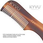 KYVU T24 tortoiseshell moustache comb teeth closeup, made from cellulose acetate sheets flexible strong material