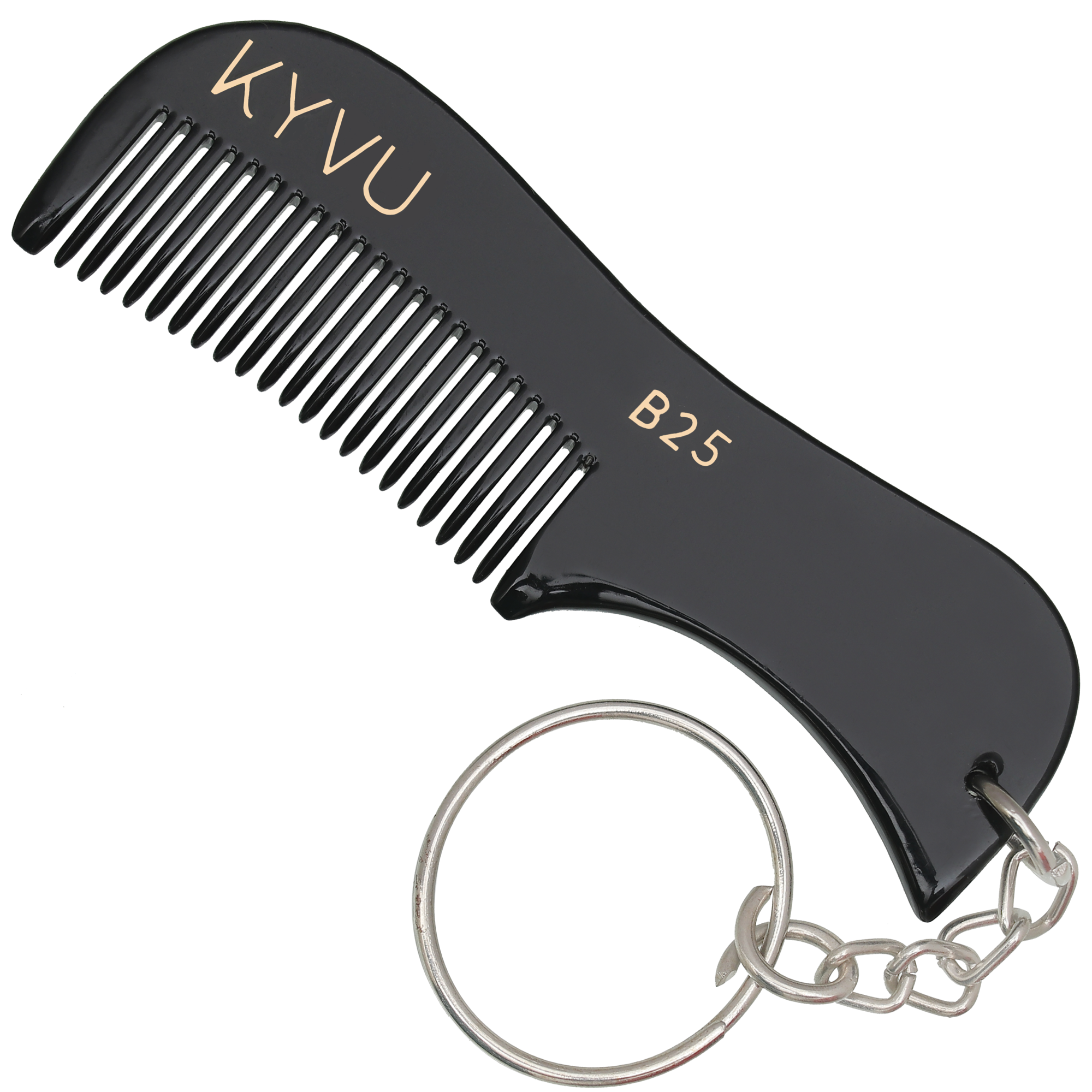 KYVU B25 handmade black moustache comb with keyring 7.5cm fine teeth