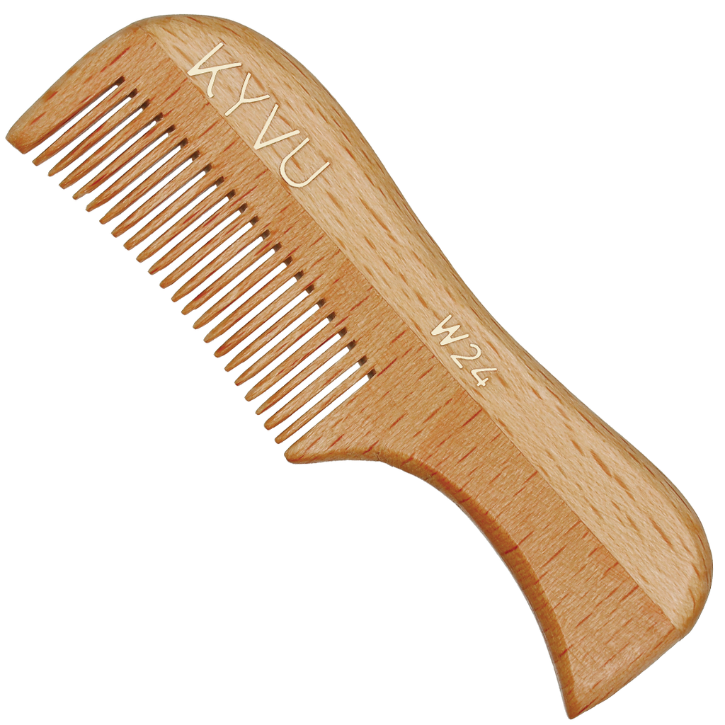 KYVU W24 handmade beechwood moustache comb 7.5cm fine teeth