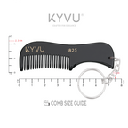 KYVU B25 black moustache comb size guide 7.5cm length 2.3cm width with keyring