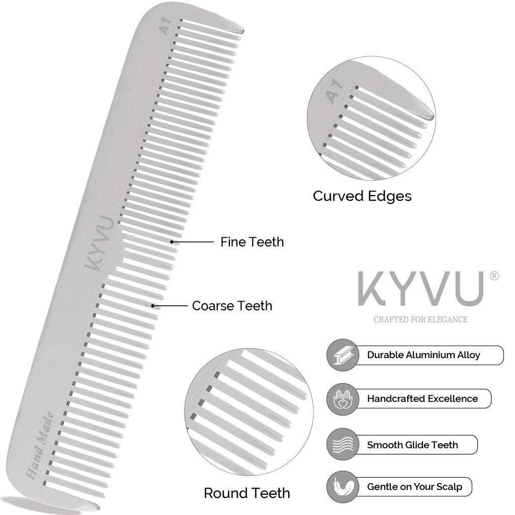 A1 aluminium comb teeth detail — coarse wider-spaced teeth on one half, fine closely-spaced teeth on the other