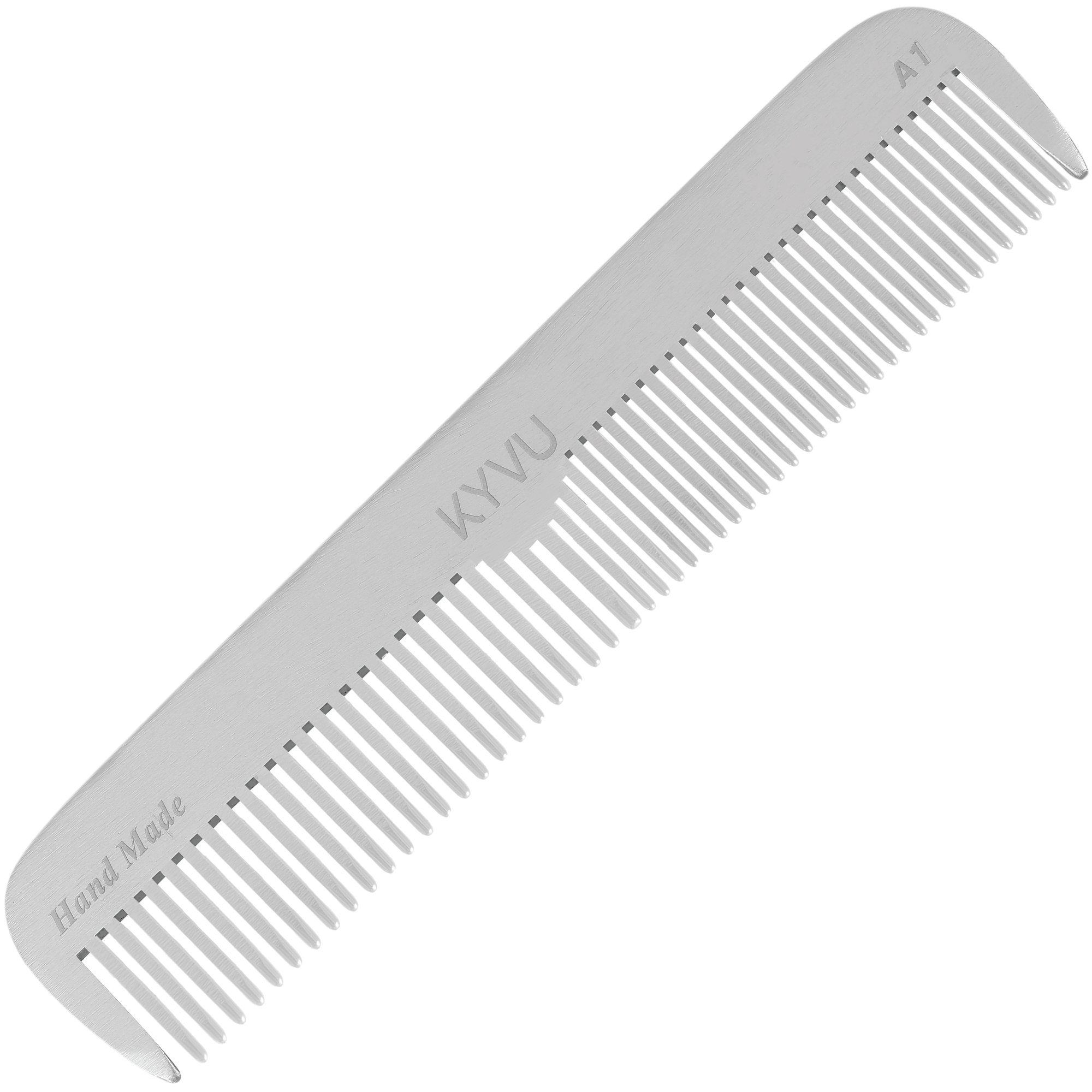 KYVU A1 handmade metal dual-tooth hair comb in anodized aluminium, fine and coarse teeth, for men and women