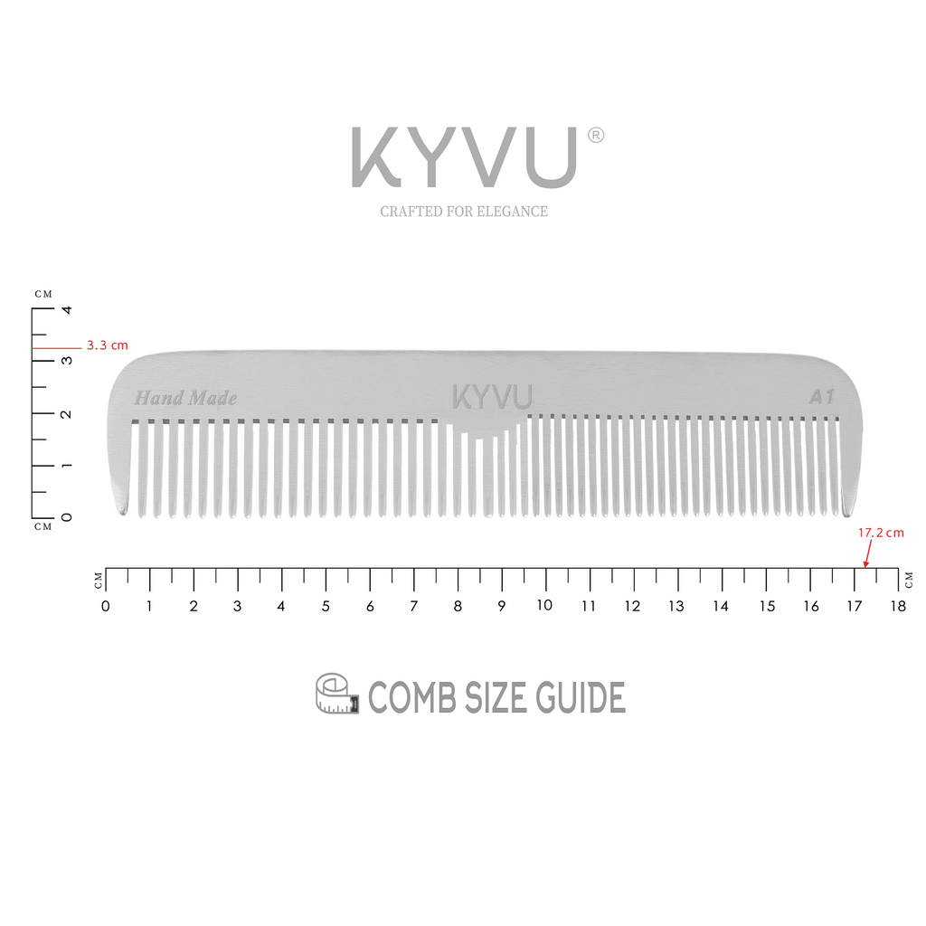 KYVU A1 metal dual-tooth comb size guide — 17.2 cm length