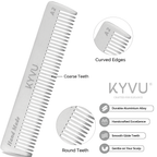 KYVU A2 metal pocket comb coarse teeth closeup — durable aluminium alloy, handcrafted excellence, smooth glide teeth, gentle on scalp
