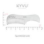 KYVU A24 metal beard and moustache comb specifications — 7.5 cm, 9 g, anti-static aluminium, fine teeth