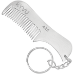 KYVU A25 handmade metal beard and moustache comb with keyring in anodized aluminium, fine-tooth, for men