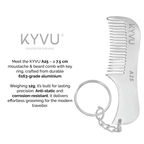 KYVU A25 metal beard comb size guide — 7.5 cm length, 2.3 cm width, 0.3 cm thickness