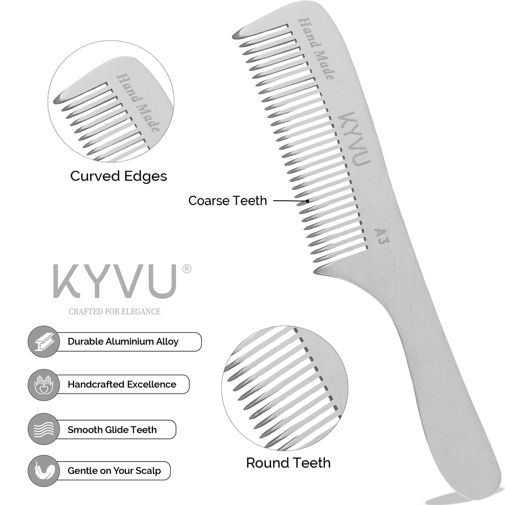 A3 aluminium comb showing wide-spaced coarse teeth with hand-rounded tips