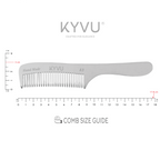 KYVU A3 metal coarse-tooth comb size guide — 17.8 cm length, 3.0 cm width, 0.3 cm thickness