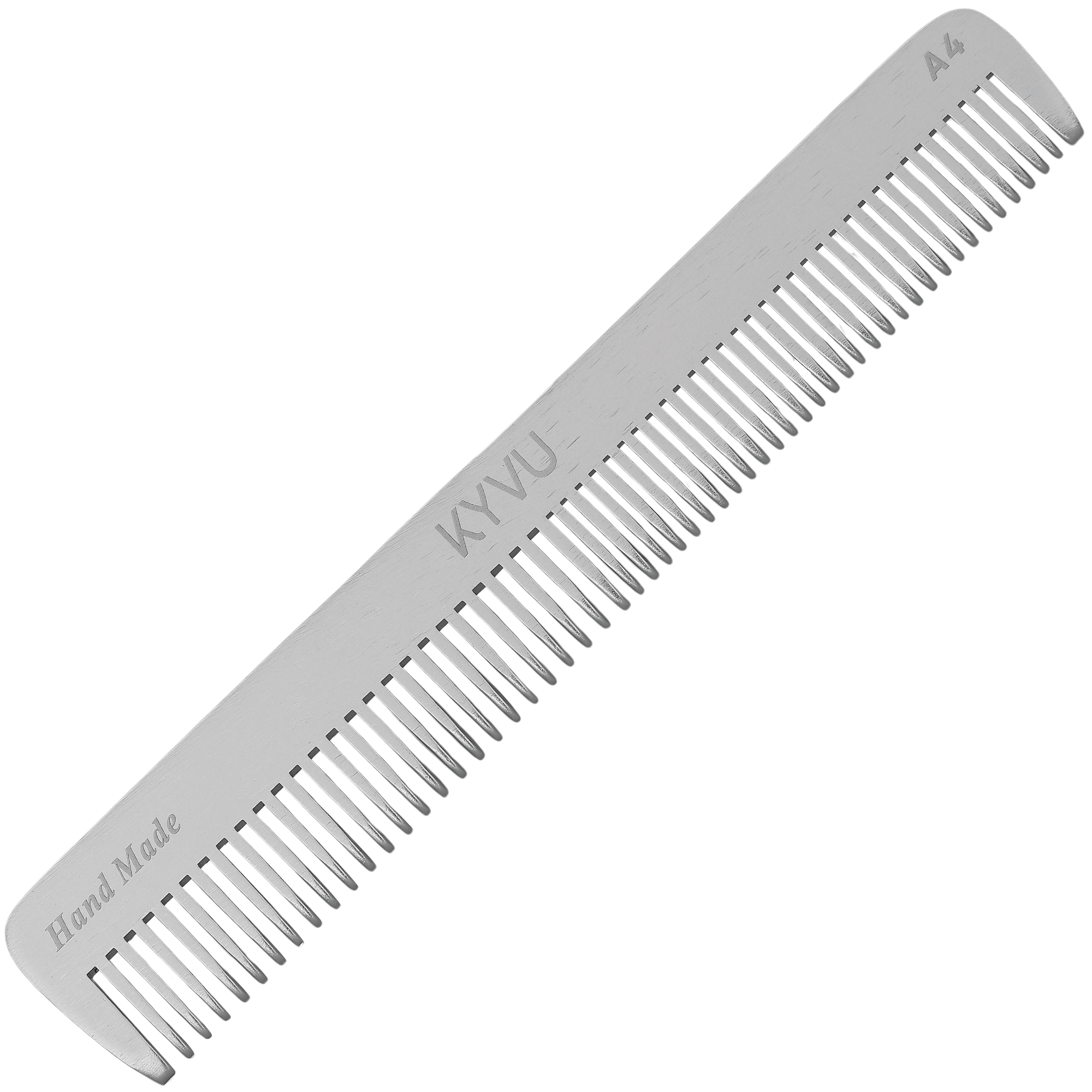 KYVU A4 handmade full-size metal dual-tooth comb in anodized aluminium, fine and coarse teeth, for men and women