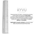 KYVU A4 metal dual-tooth comb specifications — 17.7 cm, 25 g, anti-static aluminium, fine and coarse teeth