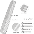 A5 aluminium comb teeth detail — coarse wider-spaced teeth on one half, fine closely-spaced teeth on the other