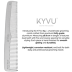 KYVU A5 metal dual-tooth comb specifications — 16.8 cm, 27 g, anti-static aluminium, fine and coarse teeth