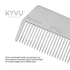 A7 anodized aluminium close-up showing brushed-silver finish and laser-engraved KYVU branding