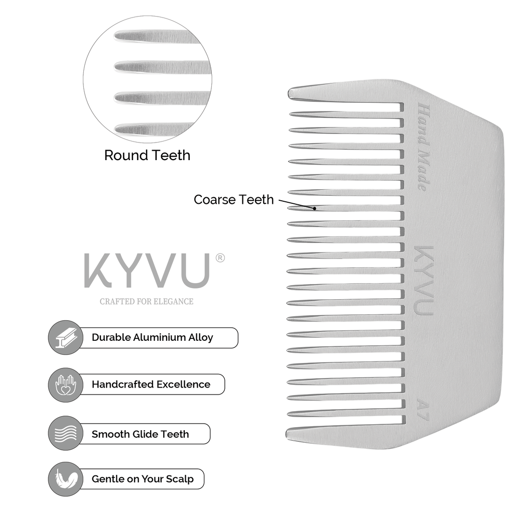 A7 aluminium afro comb showing wide-spaced teeth with hand-rounded tips