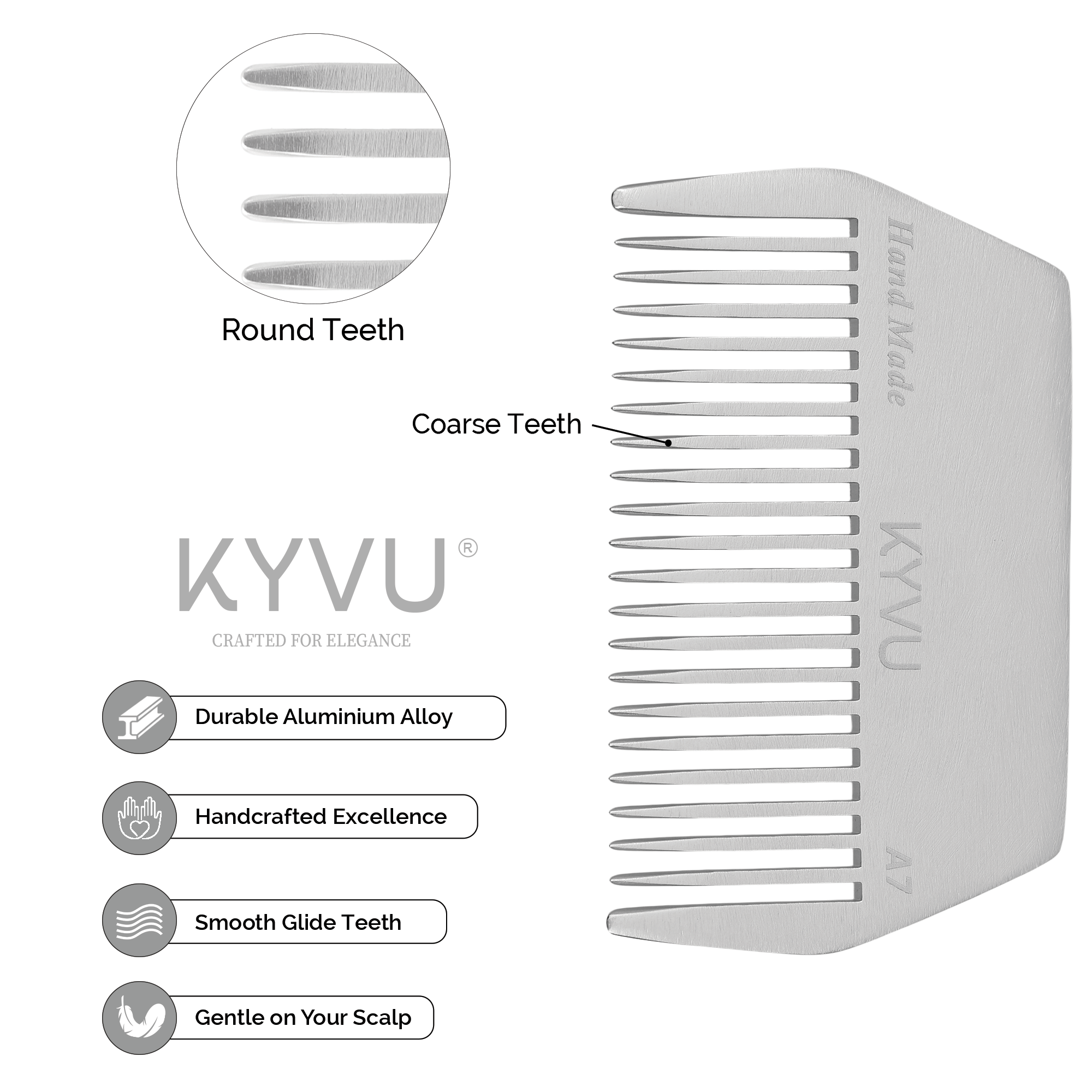 A7 aluminium afro comb showing wide-spaced teeth with hand-rounded tips