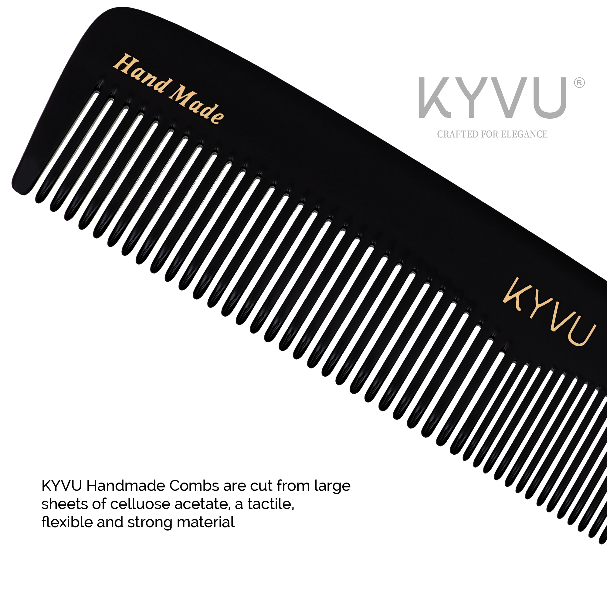KYVU B1 cellulose acetate close-up showing smooth glossy black finish