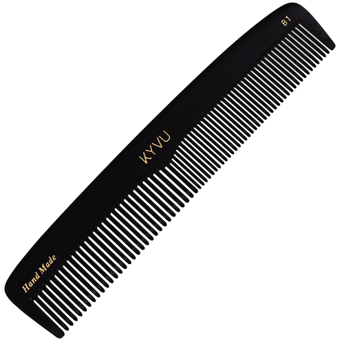  KYVU B1 handmade black dual-tooth comb in cellulose acetate, fine and coarse, for men and women