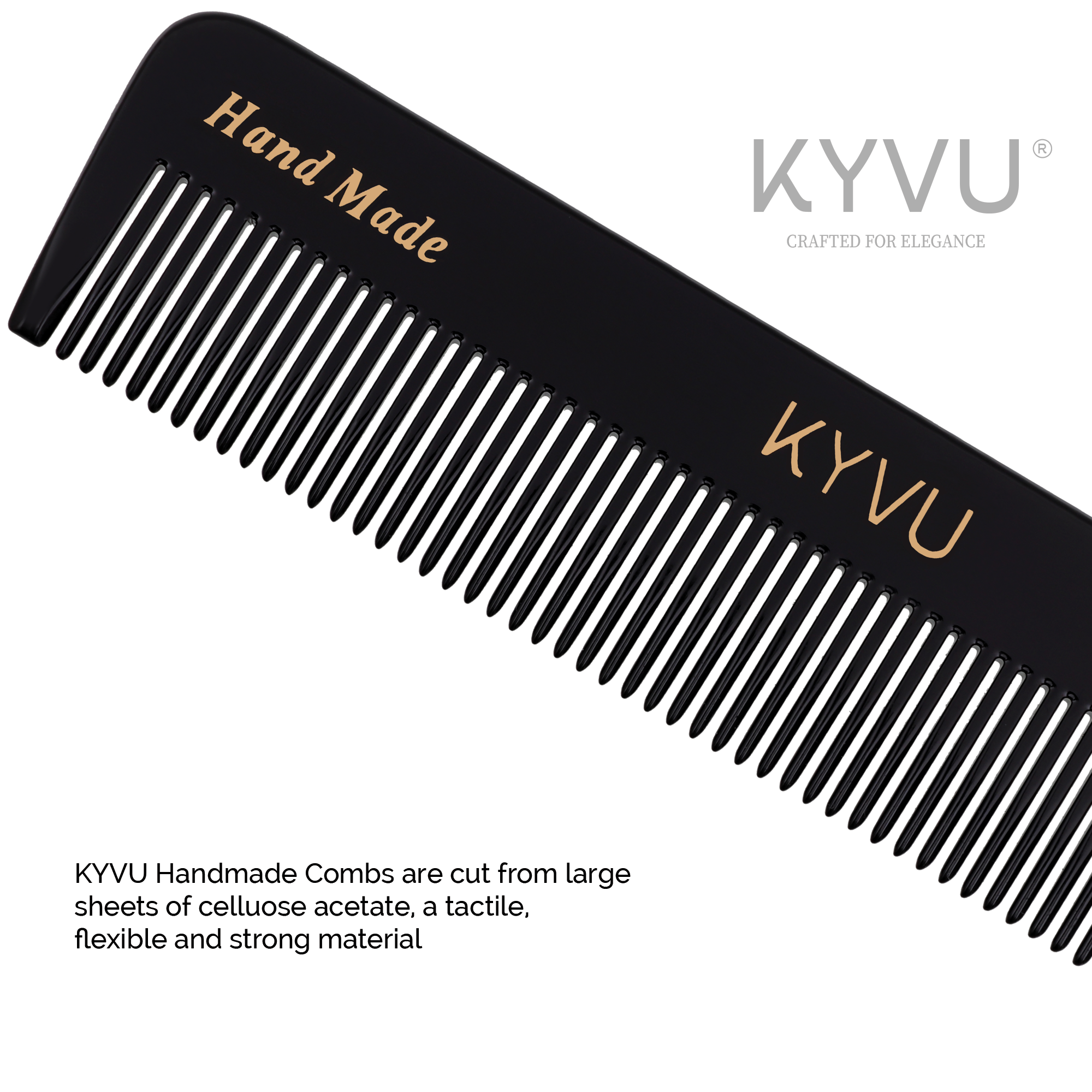 KYVU B10 cellulose acetate close-up showing smooth glossy black finish