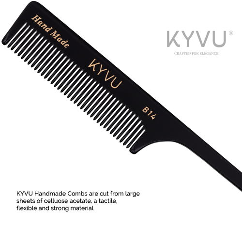 KYVU B14 cellulose acetate close-up showing smooth glossy black finish