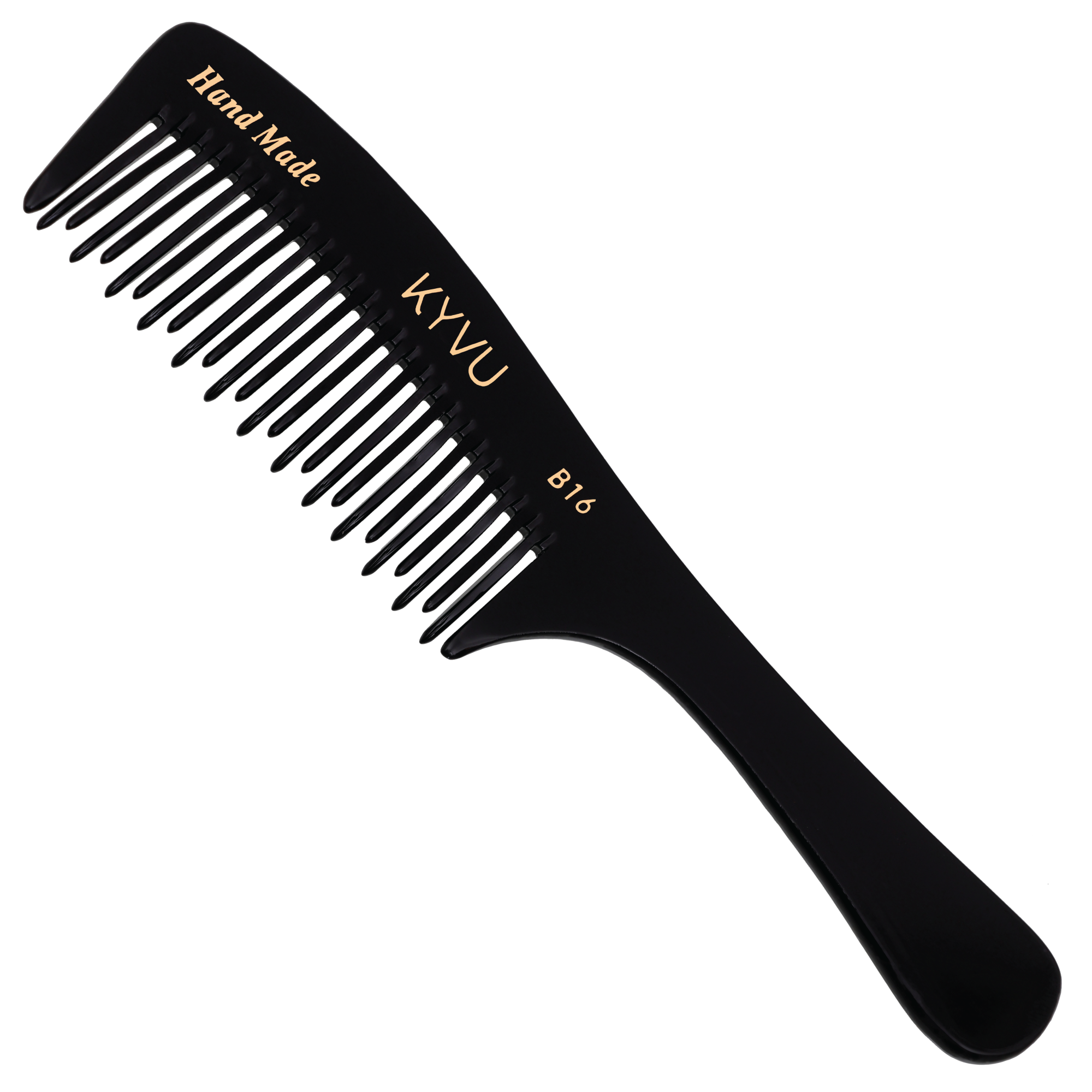 KYVU B16 intertwined detangling comb with handle, alternating tooth pattern for gentle detangling of thick curly and textured hair