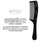 KYVU B16 alternating criss-cross teeth closeup — each tooth angled in opposite direction for gradual gentle detangling without pulling or breakage