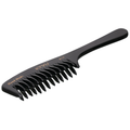 KYVU B16 handmade detangling comb with handle side view, alternating criss-cross teeth, cellulose acetate black finish 19cm
