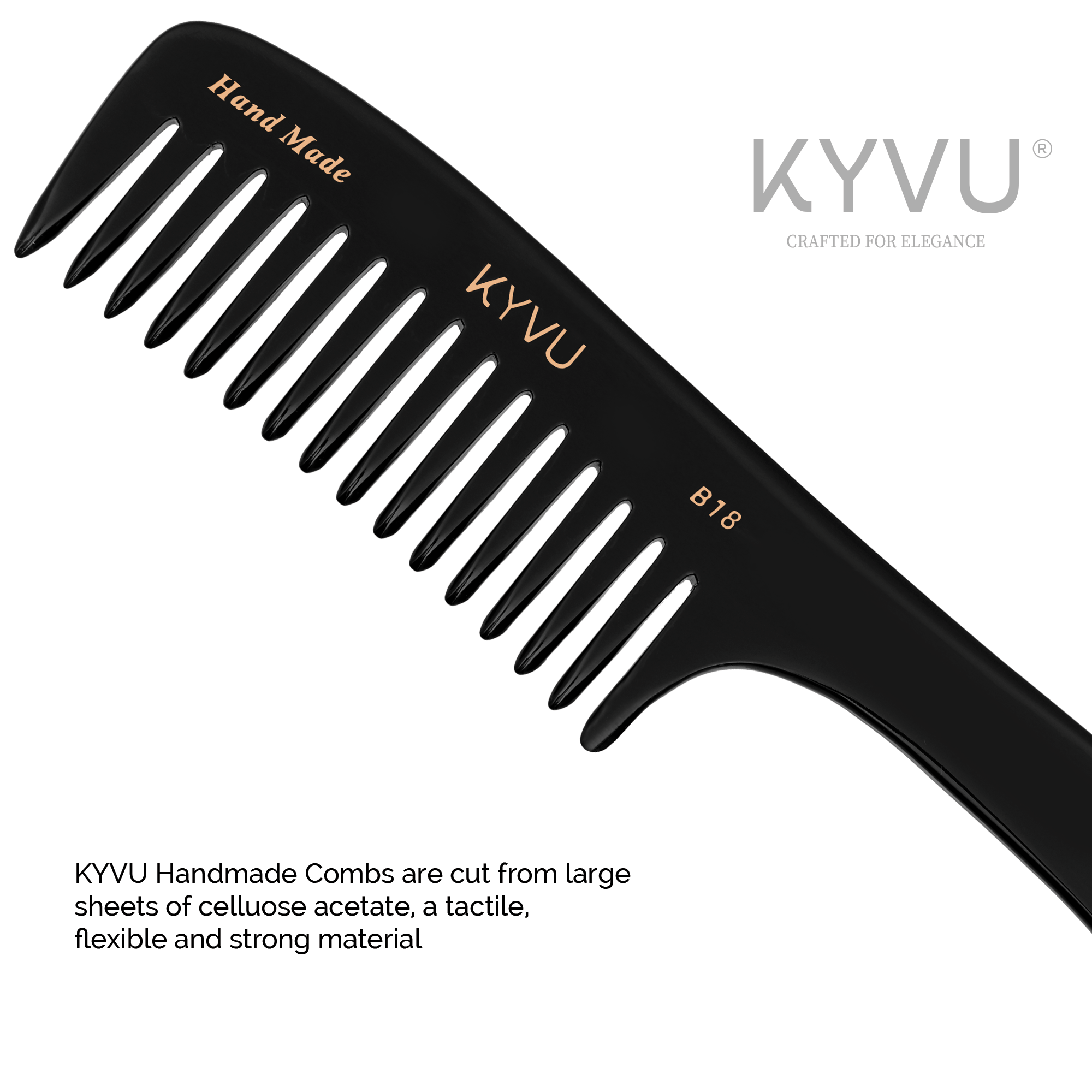  KYVU B18 cellulose acetate close-up showing smooth glossy black finish