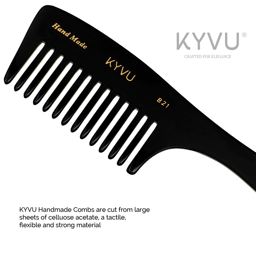 KYVU B21 cellulose acetate close-up showing smooth glossy black finish