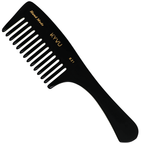 KYVU B21 handmade black rake comb with handle in cellulose acetate, full-bodied deep head, for thick and curly hair