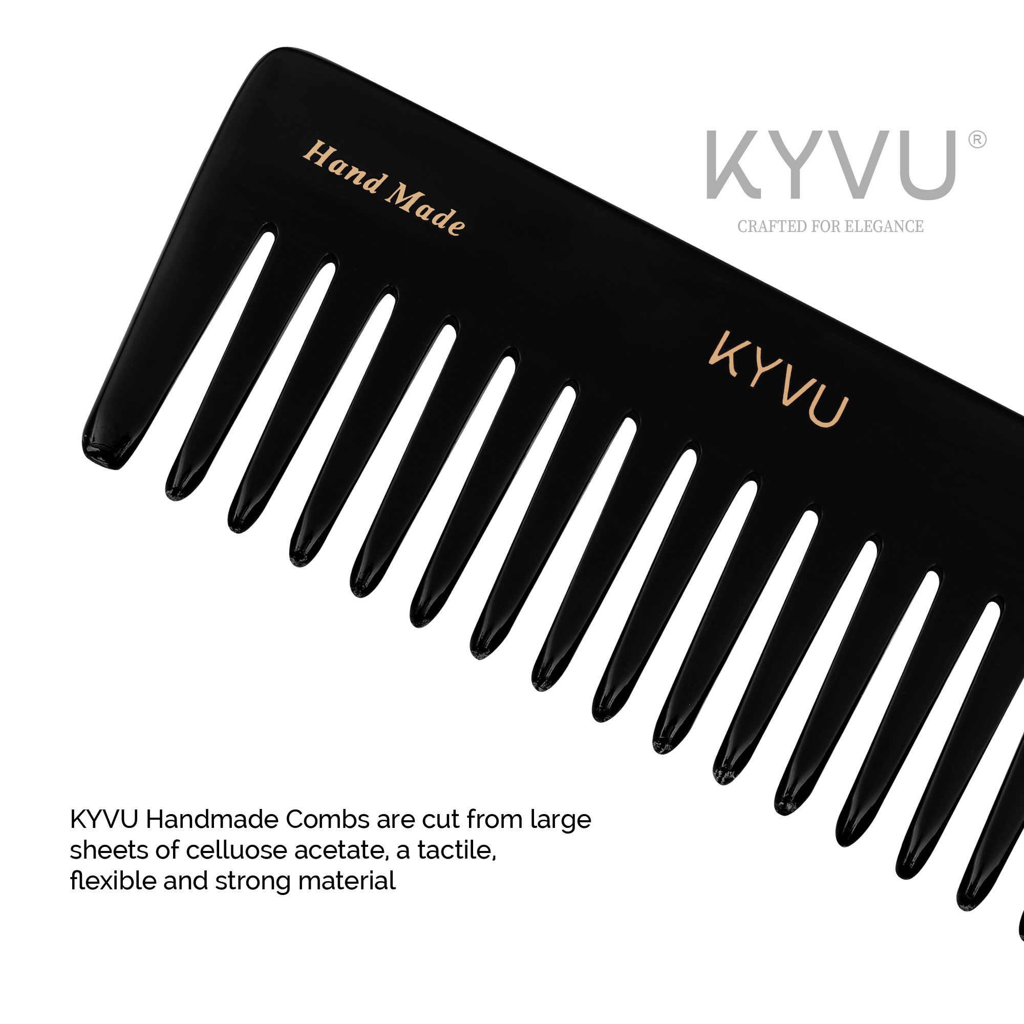 KYVU B22 cellulose acetate close-up showing smooth glossy black finish