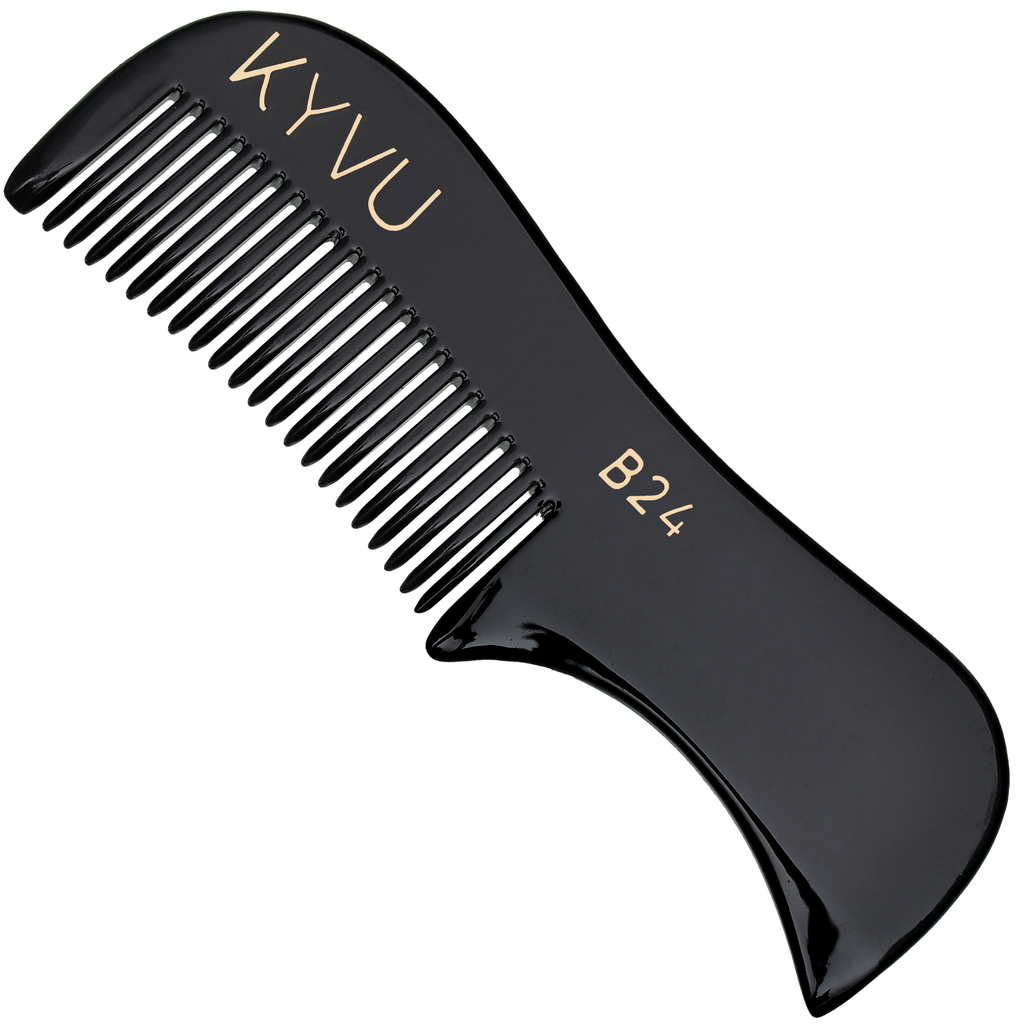 KYVU B24 handmade black beard and moustache comb in cellulose acetate, fine-tooth, pocket size, for men