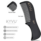 B24 black acetate beard comb showing closely-spaced fine teeth with hand-rounded tips