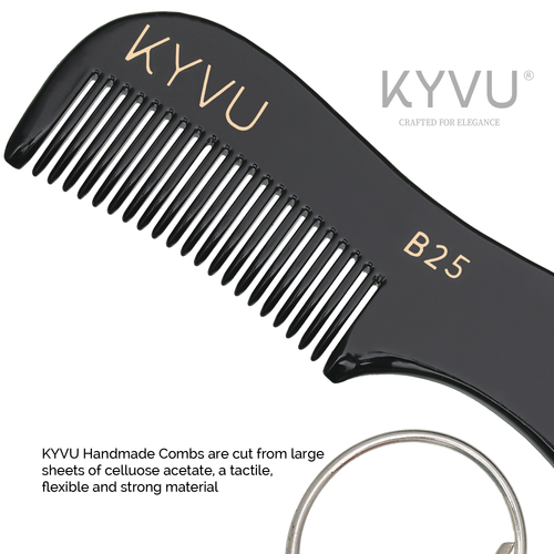 KYVU B25 cellulose acetate close-up showing smooth glossy black finish