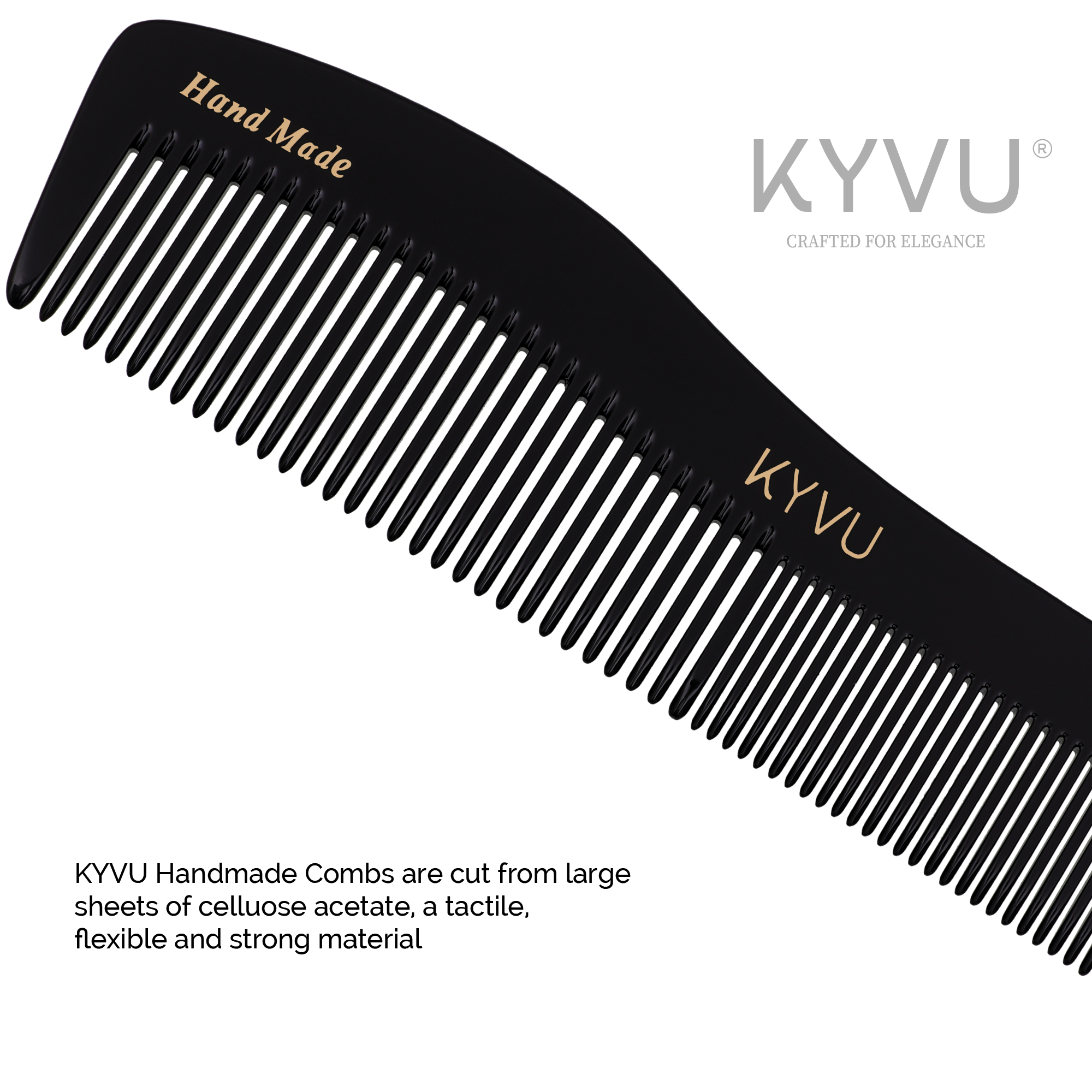 KYVU B3 cellulose acetate close-up showing smooth glossy black finish