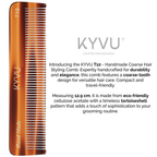 KYVU T10 tortoiseshell pocket comb size guide — 12.9 cm length, 3.1 cm width, 0.325 cm thickness