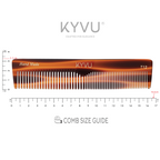 KYVU T12 compact tortoiseshell dual-tooth comb specifications — 16.6 cm, 18 g, cellulose acetate, fine and coarse teeth