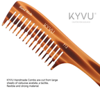 KYVU T13 comb specifications — 21.8cm length, 4.5cm width, 0.45cm thickness, 33g weight, 14 step-tapered teeth, cellulose acetate tortoiseshell