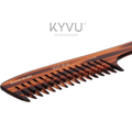 KYVU T13 step-tapered teeth closeup — rigid square base transitioning to tapered rounded tip, extra-wide spacing for very thick coarse and tangled hair