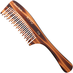 KYVU T16 handmade detangling comb with handle, alternating criss-cross teeth pattern, cellulose acetate tortoiseshell finish 19cm