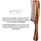 KYVU T16 handmade intertwined detangling comb — cellulose acetate tortoiseshell, alternating teeth for gentle tangle-free styling of thick curly and textured hair