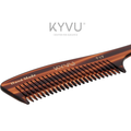 KYVU T17 step-tapered teeth closeup — rigid square base transitioning to tapered rounded tip, wide spacing for thick coarse curly and textured hair