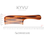 KYVU T18 tortoiseshell extra wide-tooth comb with handle specifications — 22.1 cm, 33 g, cellulose acetate, 14 wide teeth