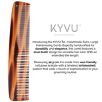 KYVU T2 dual-tooth comb size guide — 22.3 cm length, 4.4 cm width, 0.45 cm thickness
